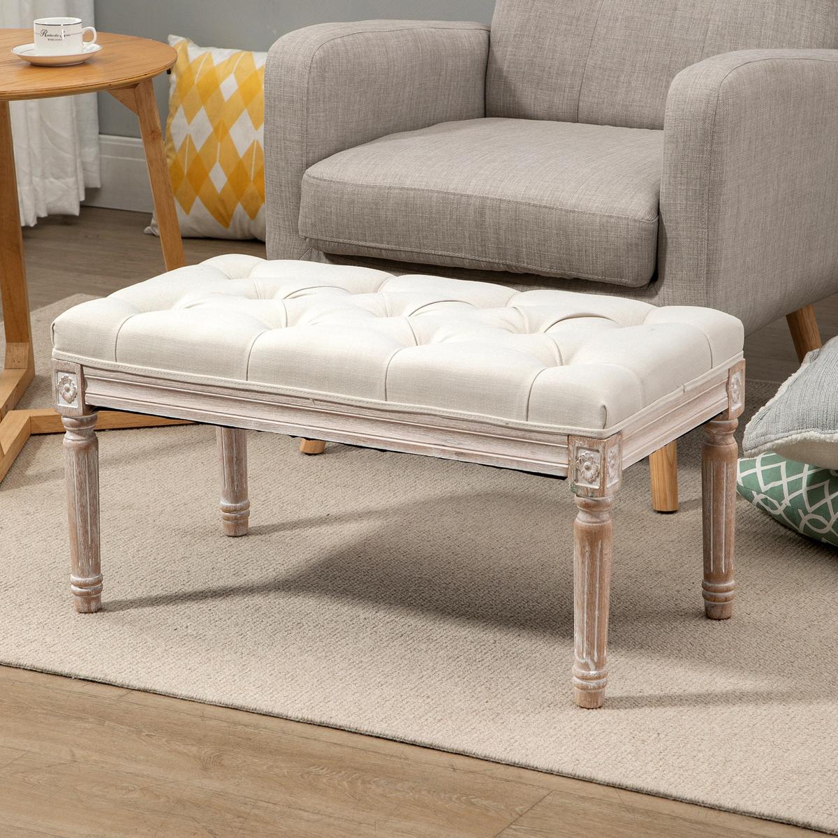 SITZHOCKER, Polsterbank mit Leinenoptik, Cremeweiß - Weiß, Kunststoff (40/43/80cm) - HOMCOM