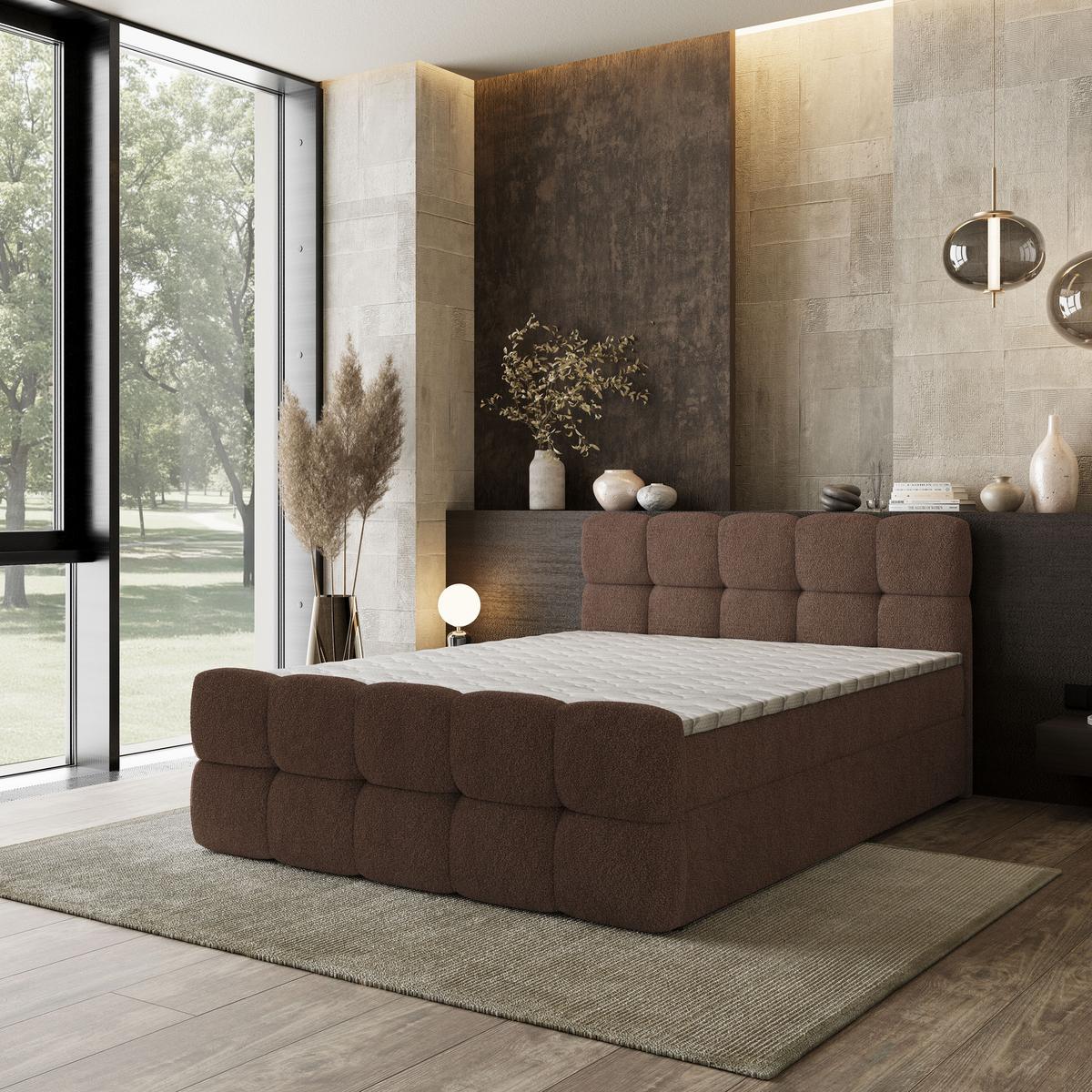 BOXBETT BRUME 180x200 cm mit Matratze und Topper, H2+H3 - Braun - Braun, Holz (180/200cm) - MASSENO