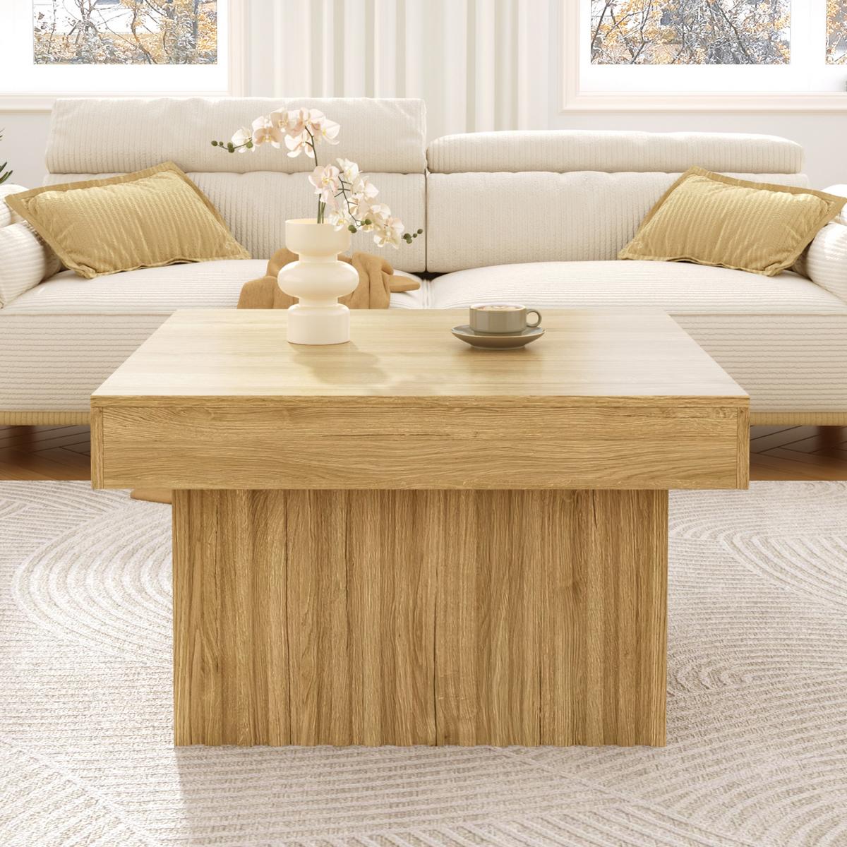 COUCHTISCH quadratisch natur mit rillen-optik & mdf-basis - Naturfarben, Holzwerkstoff (79/79/46cm) - Urban Meuble
