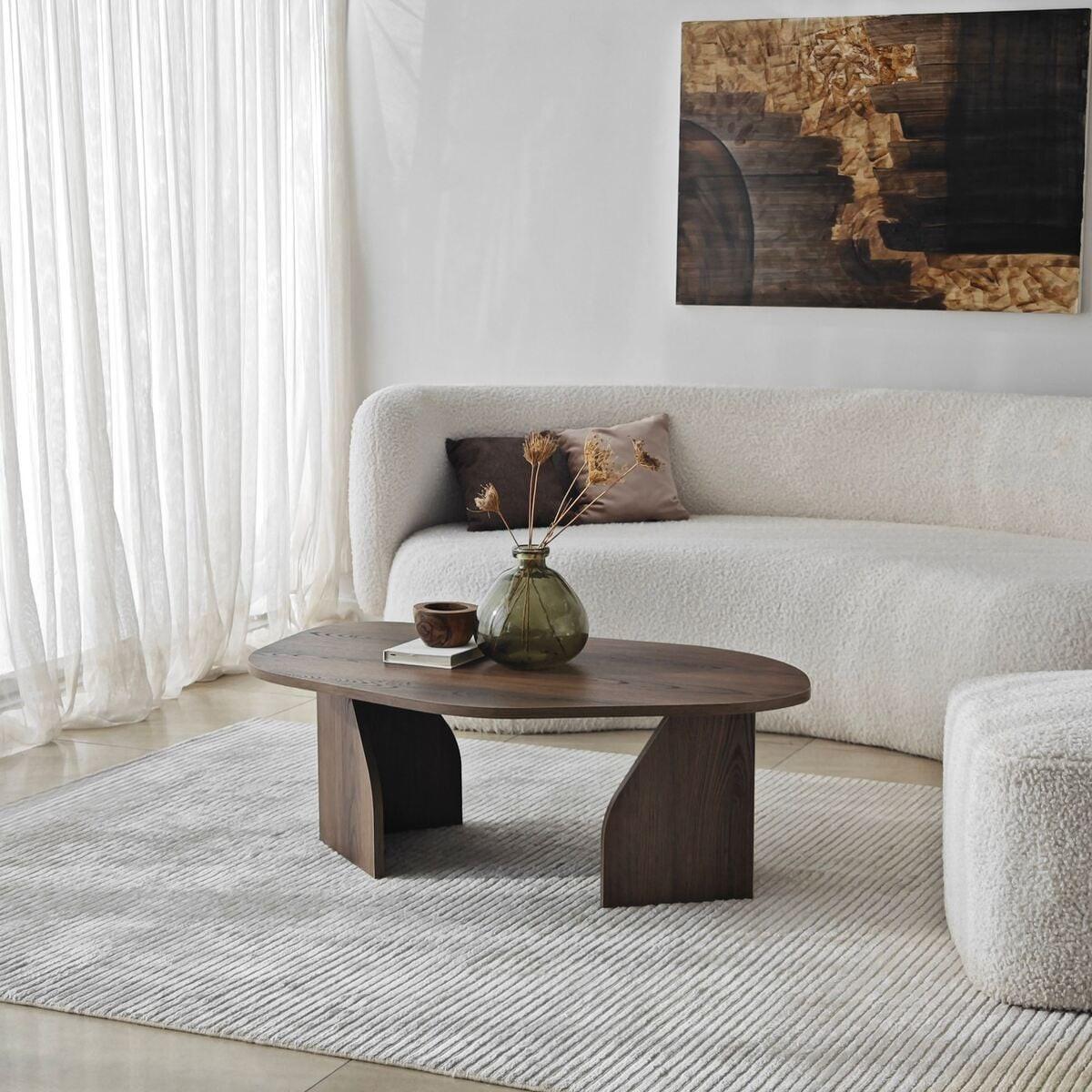 COUCHTISCH mit organisch geformter Tischplatte und breiten Beinen 100/60/35 cm - Naturfarben, Holzwerkstoff (66/60/35cm) - Calicosy