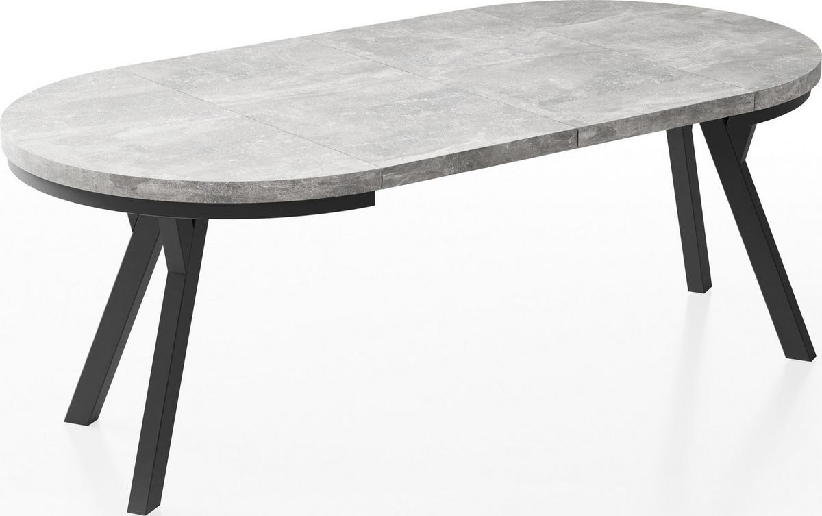 ESSTISCH Lume runder ausziehbarer, Grauer Beton 100-200/100/76 cm - Hellgrau/Schwarz, Holz/Holzwerkstoff (100/200/76cm) - WFL GROUP