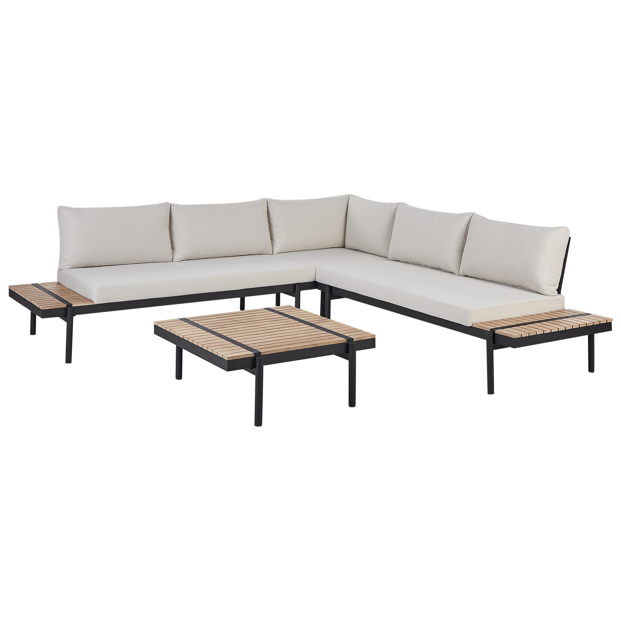 LOUNGE-SET 5-Sitzer Weiß Bellariva - Hellbraun/Schwarz, Holz - Beliani