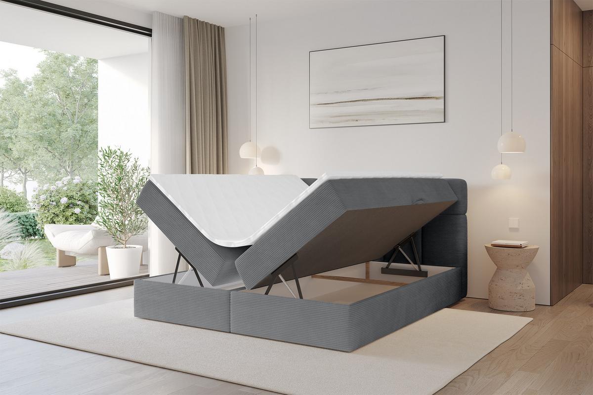 BOXBETT mit Matratze H3 - FAMA - 200x200 cm Dunkelgrau Poso - Taupe, Holzwerkstoff (200/200cm) - ALTDECOR