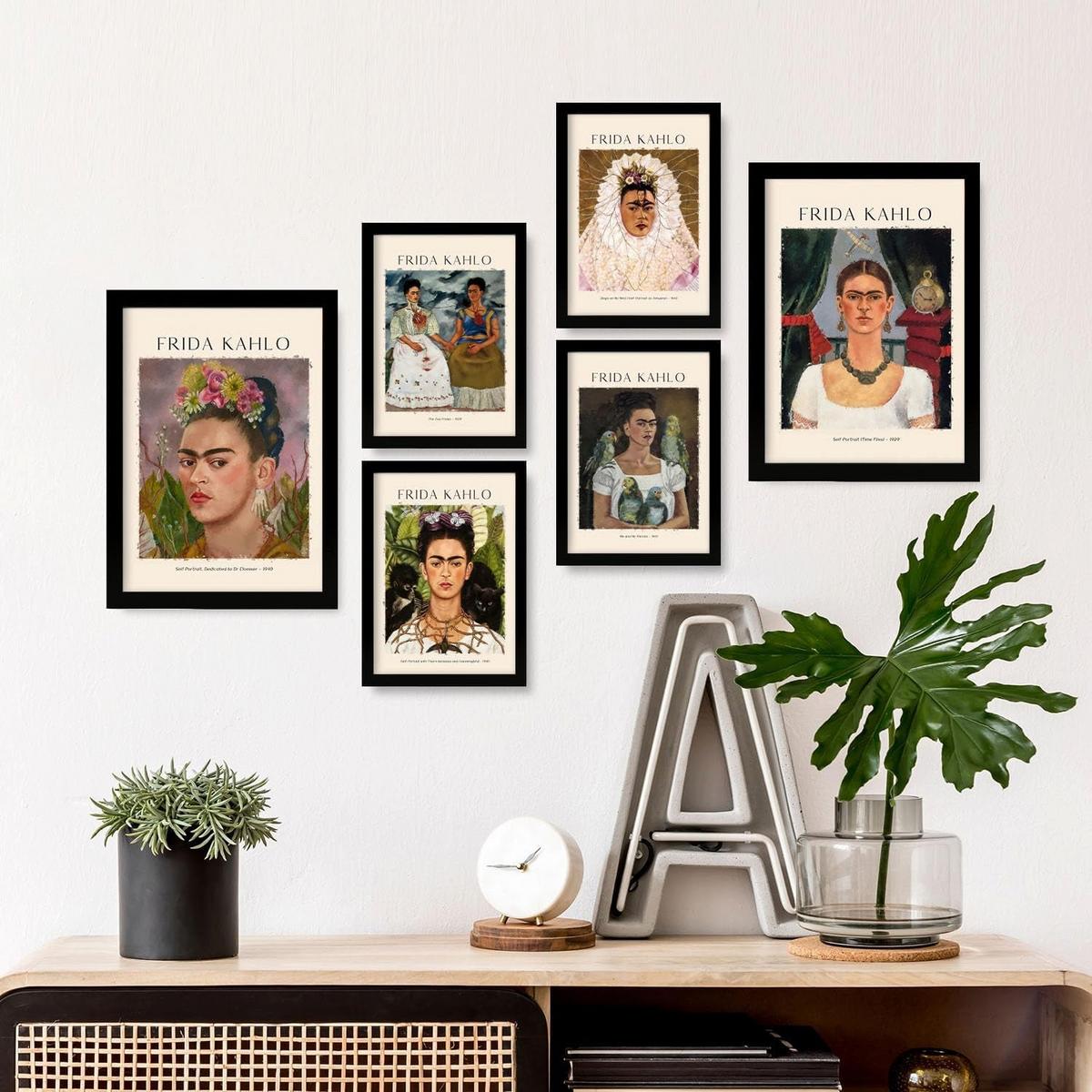 POSTER Set Mit 6 Frida Kahlo Posterblatt Malergalerie Dekorative Gemälde Für Ihr Wohnzimmer, Schlafzimmer, Zuhause Wandkunstdrucke A3 & A4 Rahmenlos - Klar, Papier (29/3cm) - Nacnic