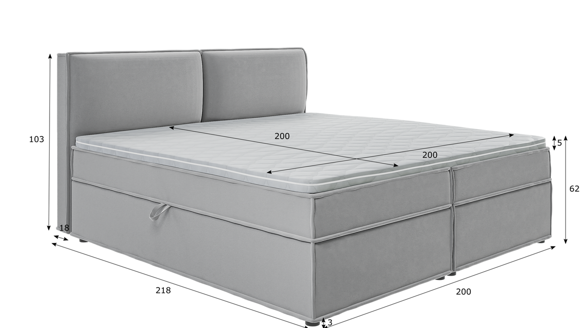 BOXBETT Eclipse 200/200 cm Grau Luxusmicrofaser - Schwarz/Grau, Holz/Kunststoff (200/200cm) - S-Style Möbel