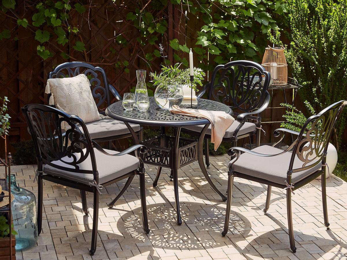 GARTENMÖBEL SET 4-Sitzer Aluminium schwarz Ancona - Beige/Schwarz, Metall - Beliani