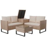LOUNGEGARNITUR Santorini creme / sand - Beige, Kunststoff/Metall - Juskys