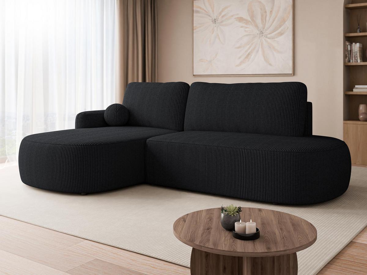ECKSOFA Loridu O Cord, Seite: Links - Schwarz, Holz/Kunststoff (274/174cm) - MIRJAN24