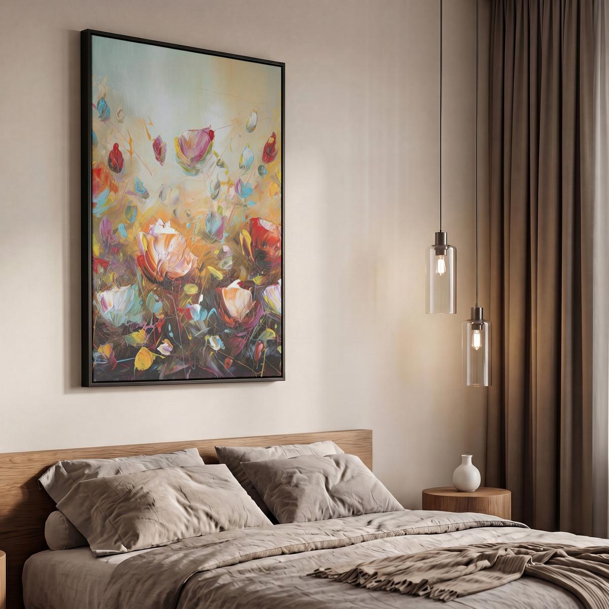 LEINWAND Bilder mit Rahmen - Blumen - Kunst - Natur - Ölgemälde - 60x90 - Multicolor, Textil (60/90cm) - MuchoWow