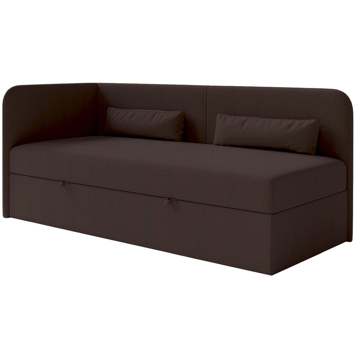 JUGENDBETT Calmmo Dunkelbraun mit Chenille-Bezug, Kopfteil links - Dunkelbraun, Textil (90/200cm) - Selsey