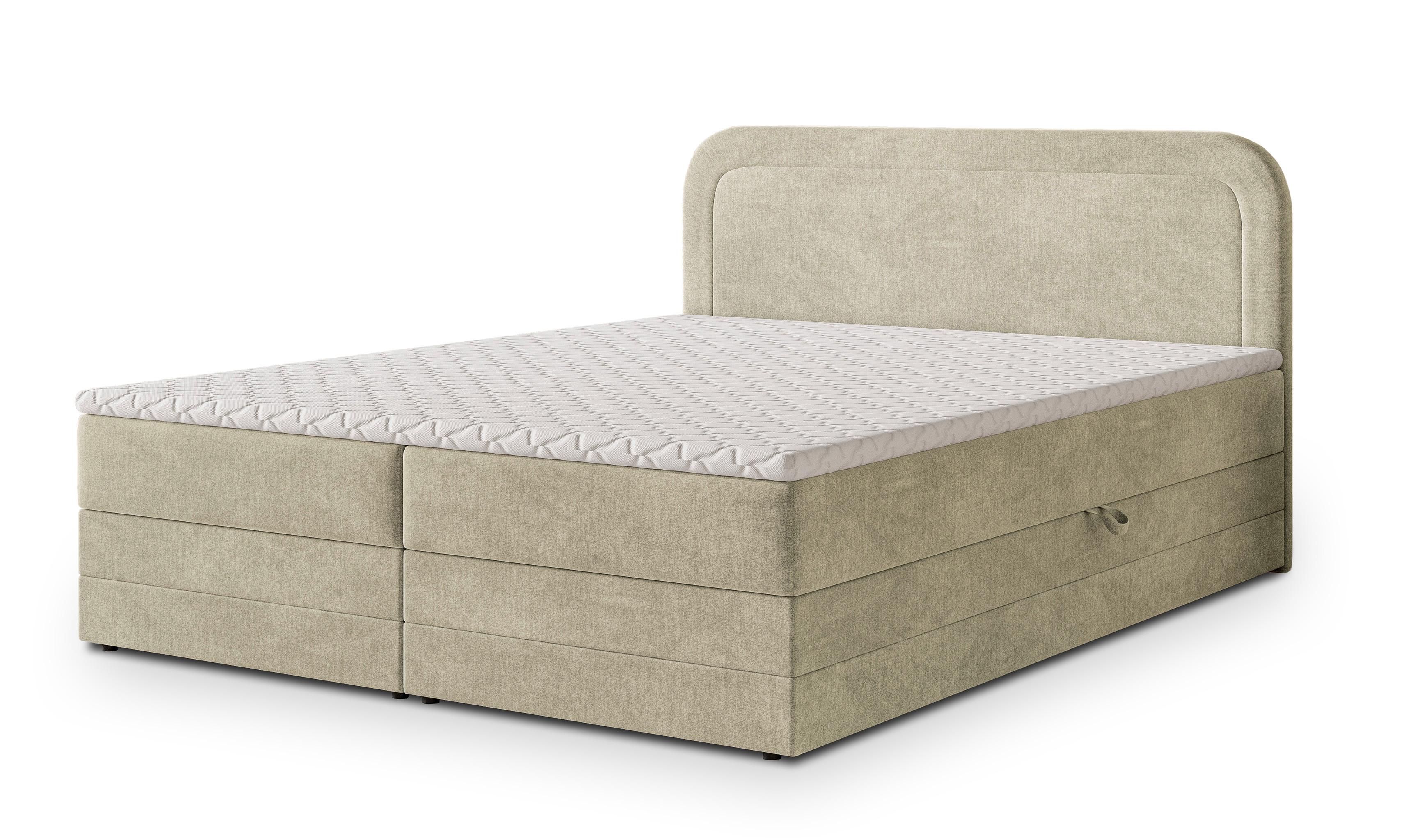 BOXBETT ARMEL 180x200 cm mit Matratze und Topper - Creme - Creme, Holz (180/200cm) - MASSENO