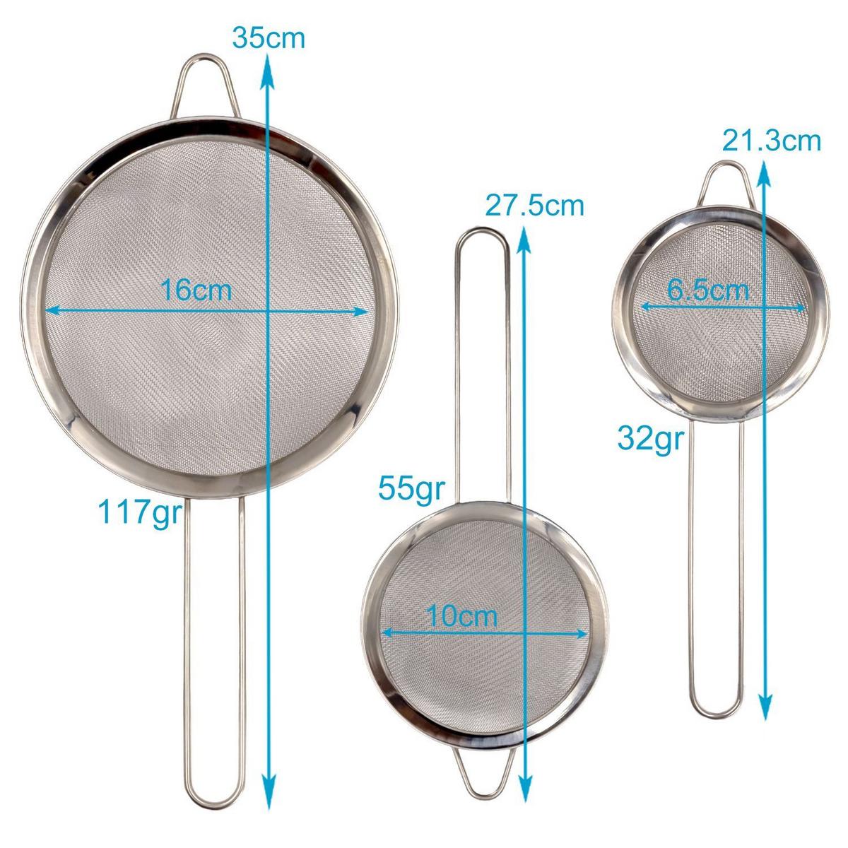 KÜCHENSIEB 8 / 12 / 18 cm - Silberfarben, Metall (18/8/35cm) - Intirilife
