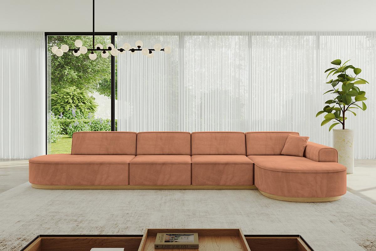 ECKSOFA Ottomane Rechts MARI-L3-v2 - 413x171x83 cm Orange Velours - Orange, Holzwerkstoff/Textil (171/413cm) - ALTDECOR