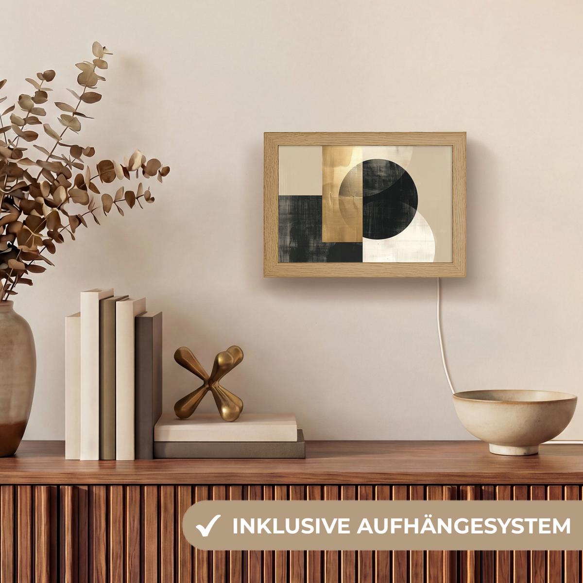 TISCHLEUCHTE Abstrakt - Modern - Schwarz - Gold 20x15 cm - Beige, Holzwerkstoff (8/20/15cm) - OnlyWow