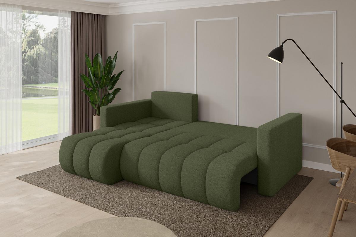 ECKSOFA mit Schlaffunktion Ottomane Links GARD-L 226x146x85 Grün Bouclé - Schwarz/Olivgrün, Holzwerkstoff/Kunststoff (226/146cm) - ALTDECOR
