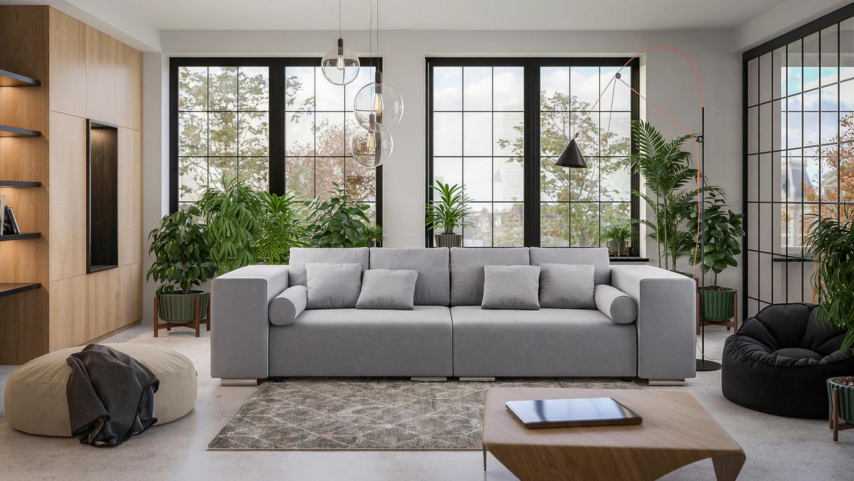 BIGSOFA Kami Microfaser Grau - Schwarz/Grau, Kunststoff/Textil (290/80/110cm) - S-Style