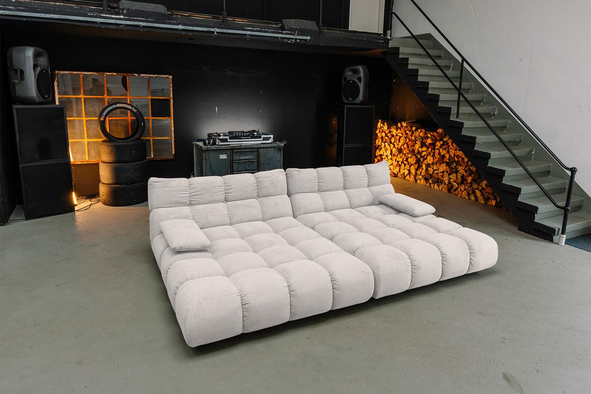 BIG SOFA VIVIEN Silber Cord - Silberfarben/Schwarz, Kunststoff/Textil (296/85/178cm) - KAWOLA