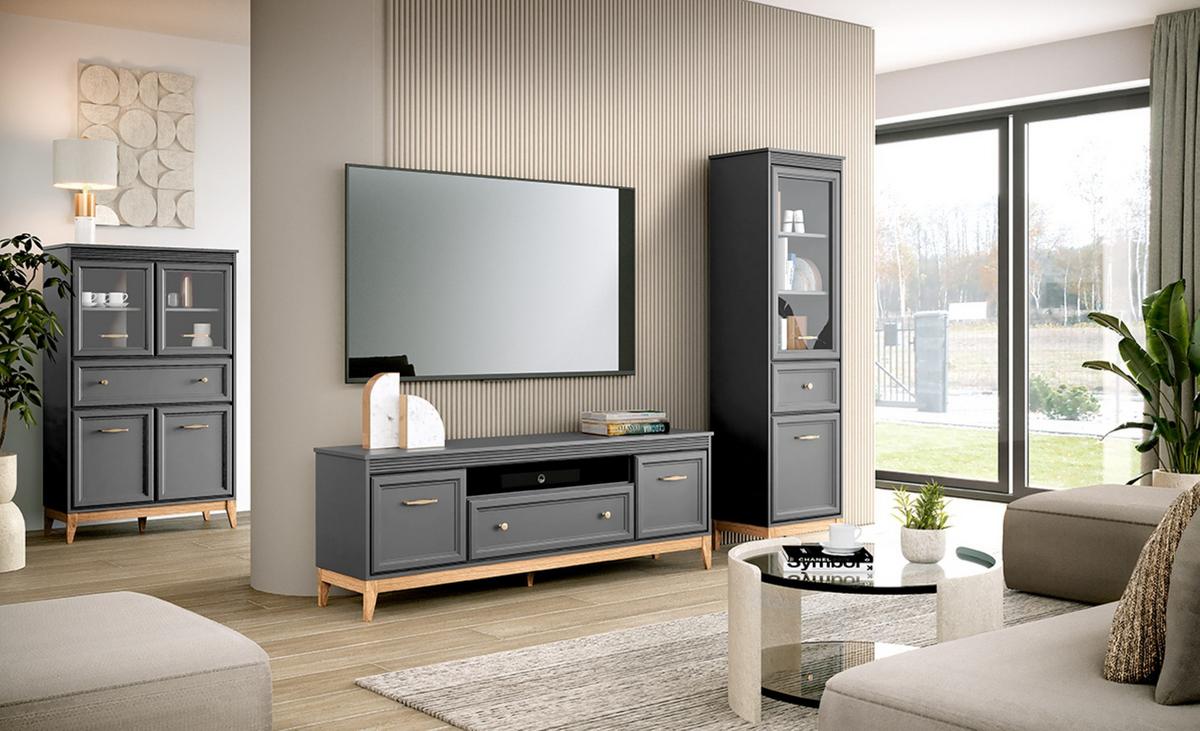 VITRINE SUOLO 150,5 / 92 cm in Grau - Grau, Holzwerkstoff (92/150.5/40.5cm) - MASSENO