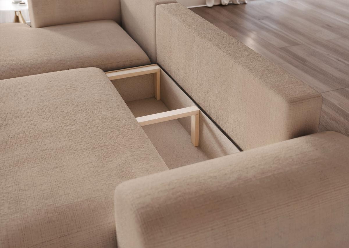 ECKSOFA BLOOM Links mit Schlaffunktion und Bettkasten Beige - Beige, Kunststoff/Textil (263/150cm) - Idohome