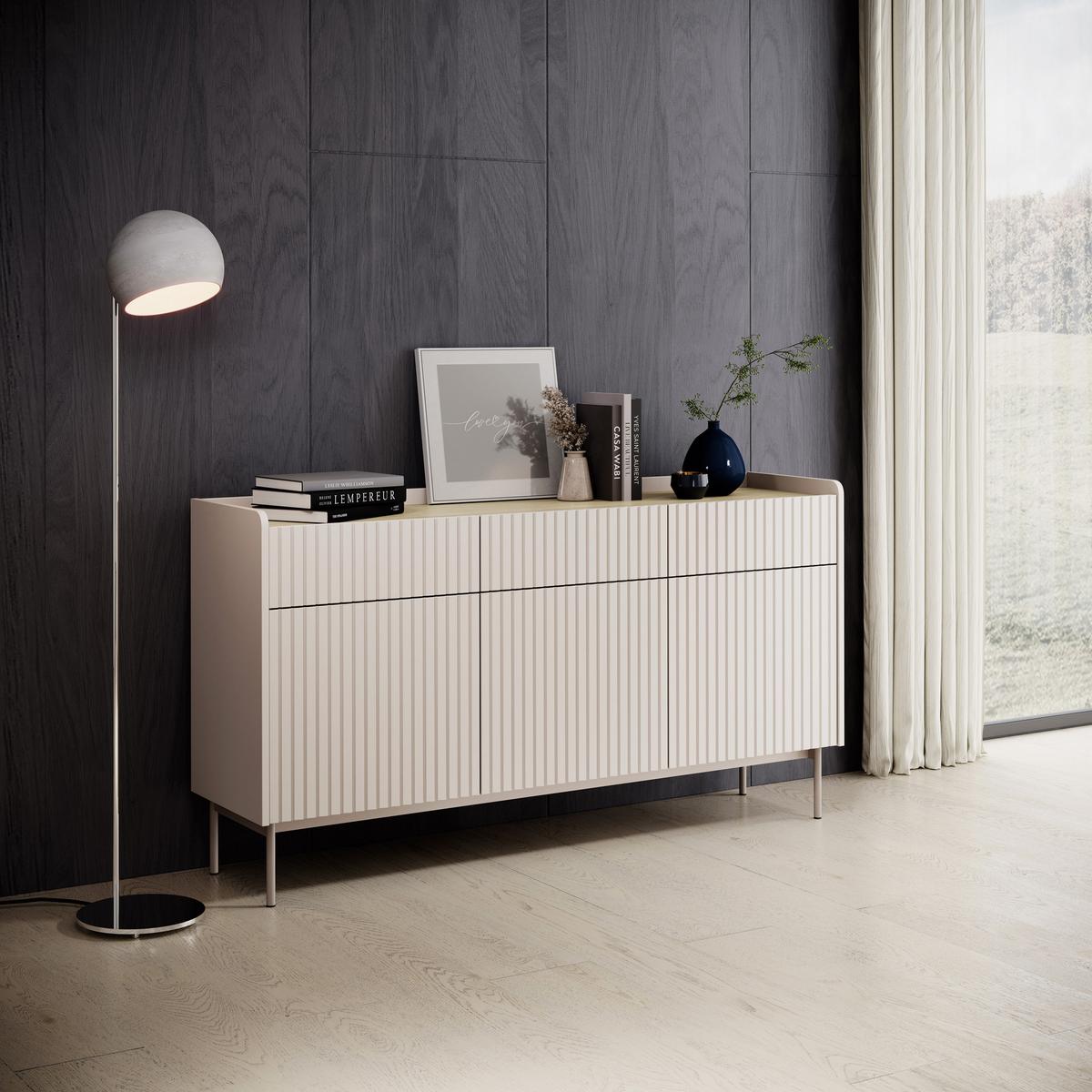 SIDEBOARD Nolle in Beige & Scandi Eiche 153/82/38 cm - Sandfarben/Beige, Holzwerkstoff/Metall (153/82.2/38cm) - WFL GROUP