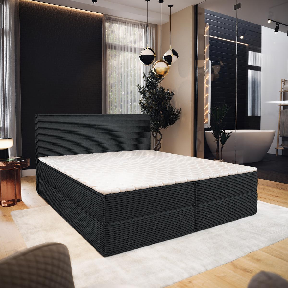 BOXBETT PELLIO 140x200 cm mit Matratze und Topper - Schwarz - Schwarz, Holz (140/200cm) - MASSENO