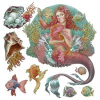 WANDAUFKLEBER 130x129cm - Meerjungfrauen-Zeichentrickwelt - Multicolor, Kunststoff (130/129/0.1cm) - Wallfluent