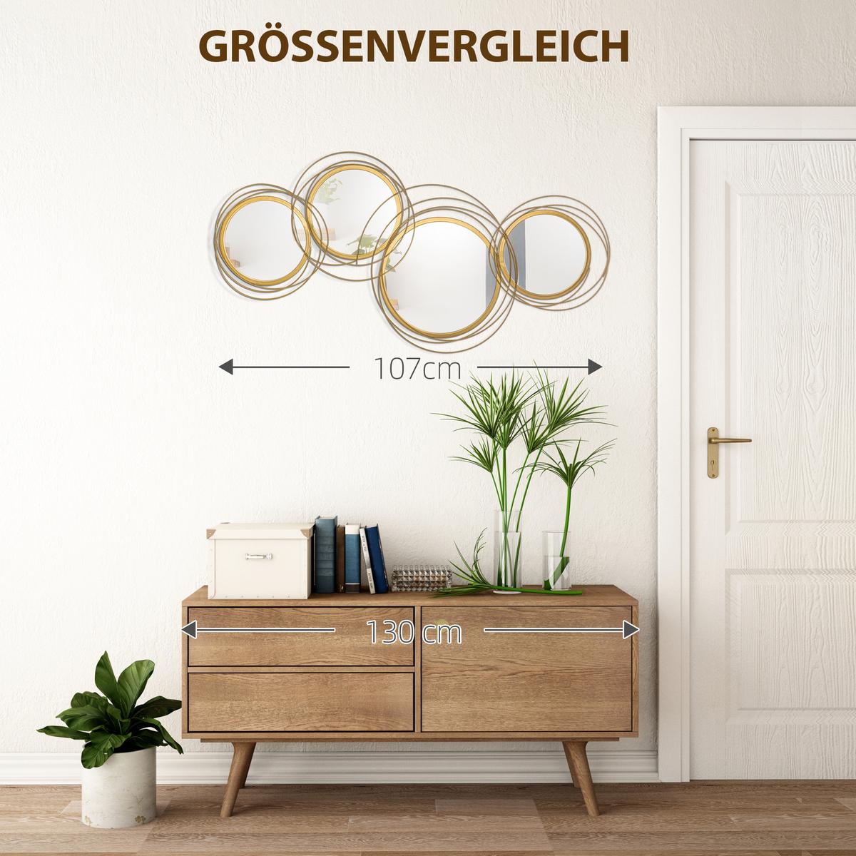 SPIEGEL-SET für Wanddekoration, Wohnzimmerdeko mit 4 runden Spiegel, Metall - Goldfarben, Metall (4/56/107cm) - HOMCOM