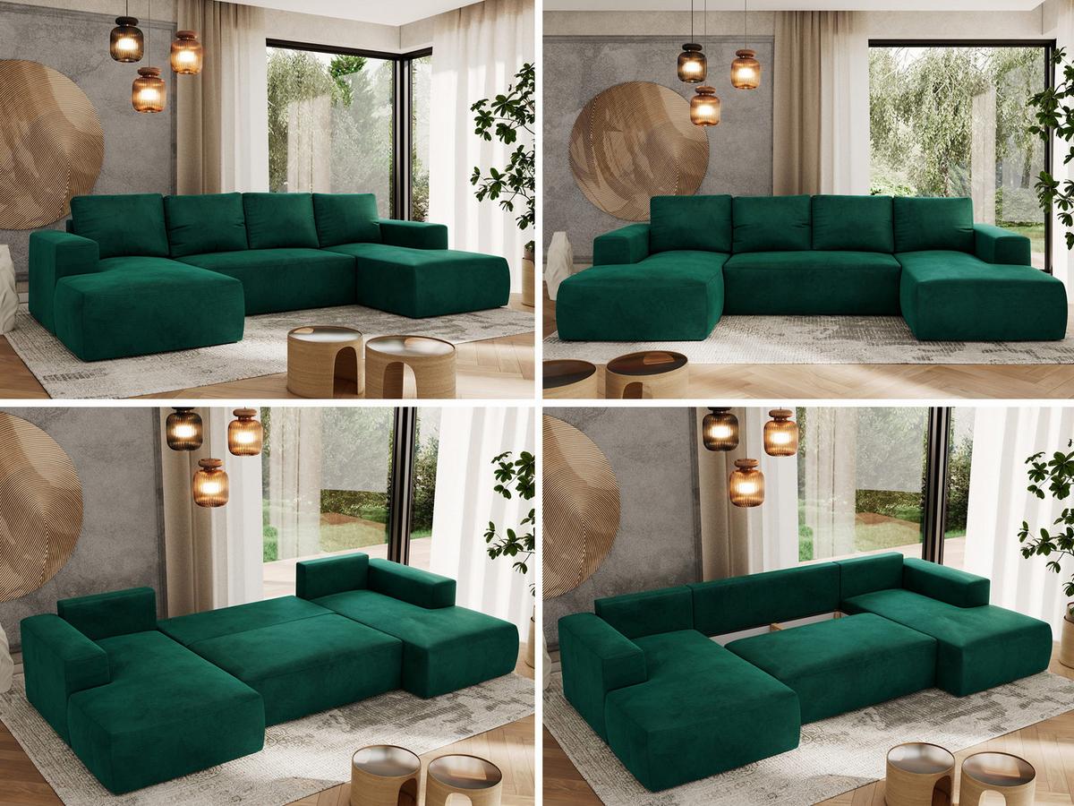 WOHNLANDSCHAFT TRENTINO U Dunkelgrün Velvet - Dunkelgrün/Schwarz, Kunststoff/Textil (334/91/163cm) - MKS