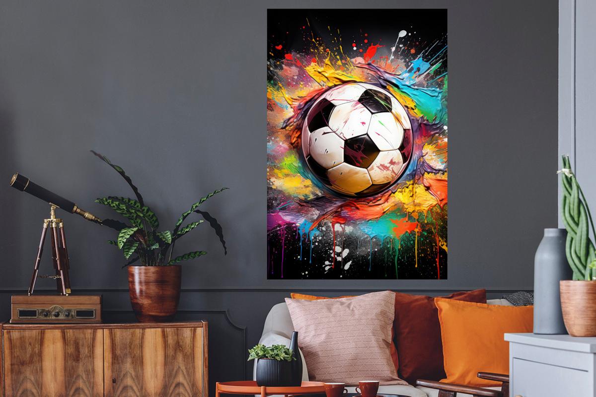 WANDTATTOO Fußball - Farbe - Farben - Schwarz - Weiß Wandaufkleber 80x120 cm - Weiß, Kunststoff (80/120/0.1cm) - MuchoWow