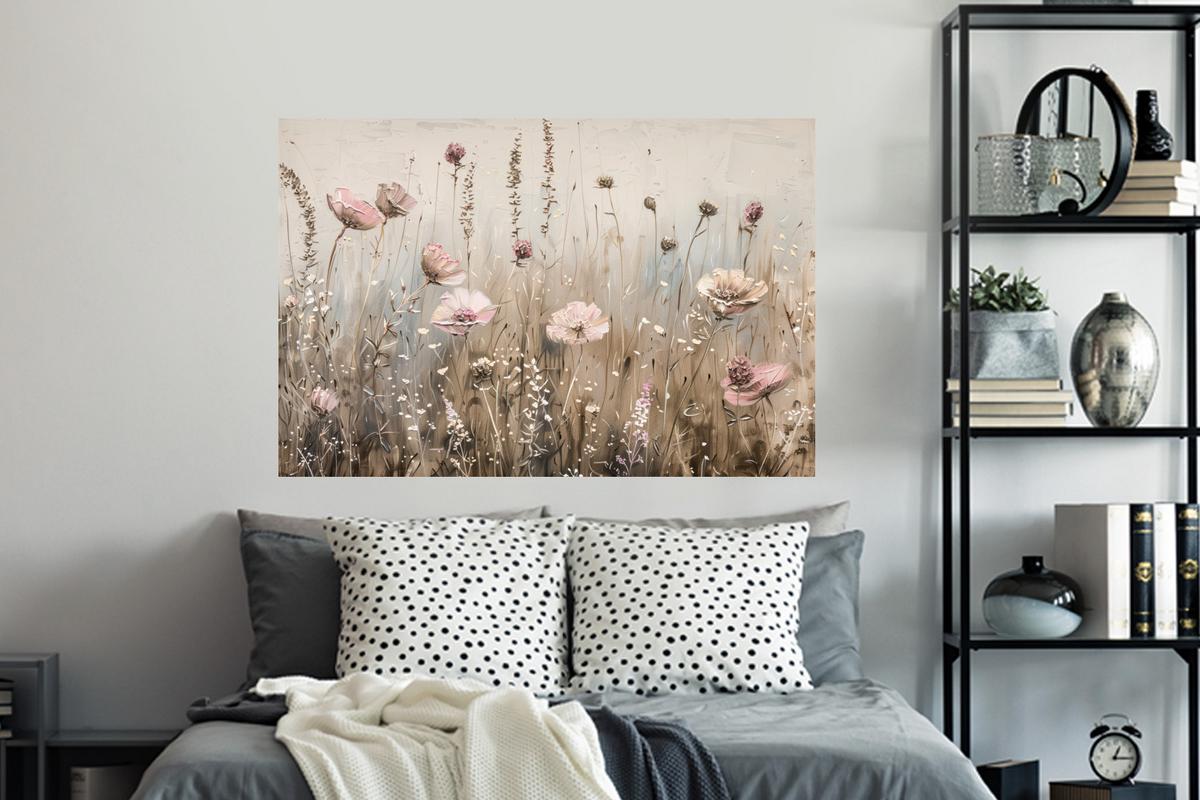 WANDTATTOO Blumen - Rosa - Modern - Beige Wandsticker 120x80 cm - Beige, Kunststoff (120/80/0.1cm) - MuchoWow
