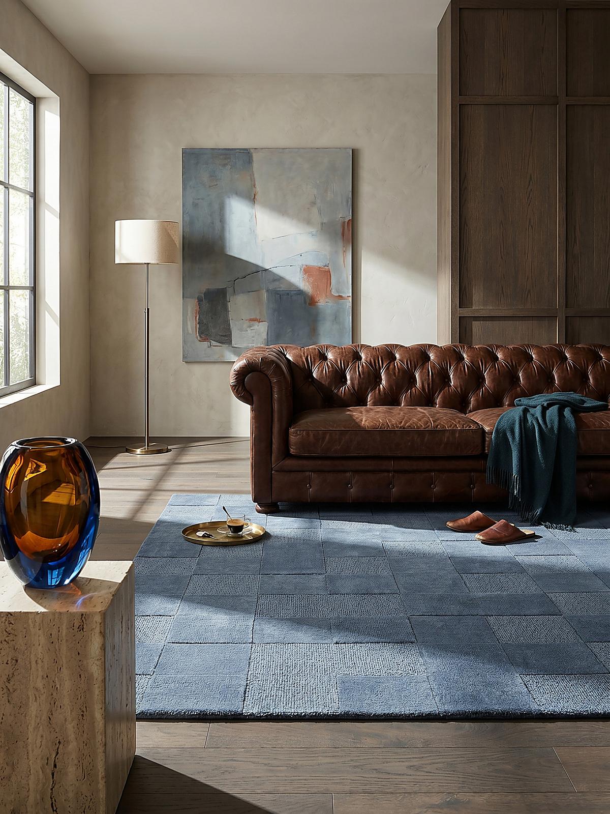 WOLLTEPPICH DEBEN, mit Schachbrettmuster, Blau, 120 x 170 cm - Blau, Textil (170/120cm) - KADIMA DESIGN