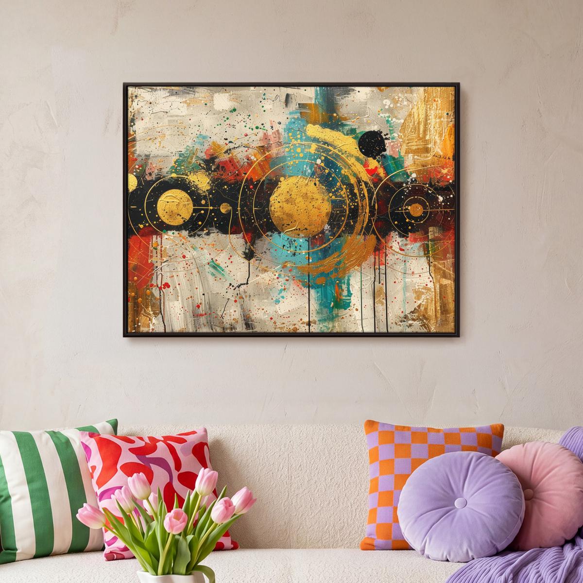 LEINWAND Bilder mit Rahmen - Abstrakt - Kunst - Gold - Modern - 80x60 - Multicolor, Textil (80/60cm) - MuchoWow