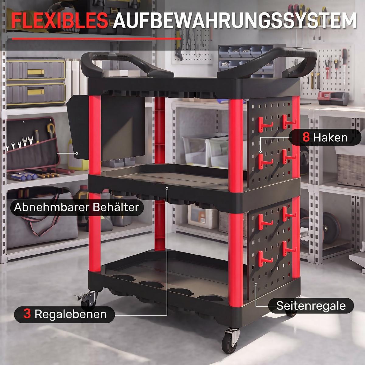 WERKZEUGWAGEN Kunststoff Schwarz und Rot - Schwarz, Kunststoff (43/96/95cm) - HOMCOM