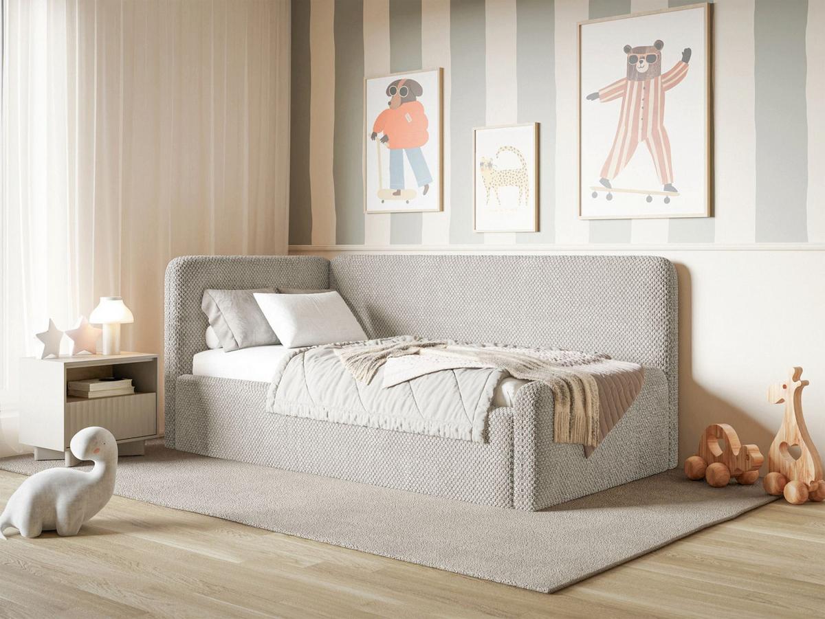 JUGENDBETT Fanko Plüsch Graubeige 90x200 cm - Taupe/Schwarz, Kunststoff/Textil (90/200cm) - Selsey