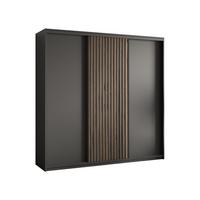 SCHWEBETÜRENSCHRANK VONTE 200/205/60 cm 3-türig mit Lamellen Schwarz - Eiche Wotan/Schwarz, Holzwerkstoff (200/205/60cm) - MASSENO