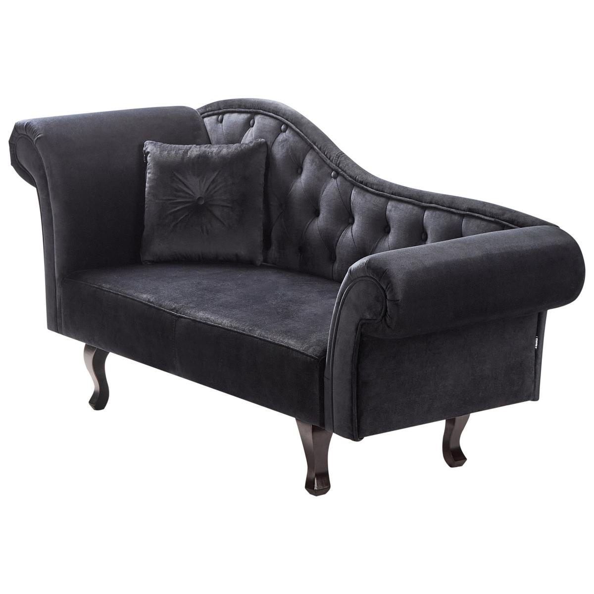 CHAISELONGUE-LINKSSEITIGE Samtstoff Schwarz mit Kissen Lattes Ii - Schwarz/Braun, Textil (192/81/59cm) - Beliani