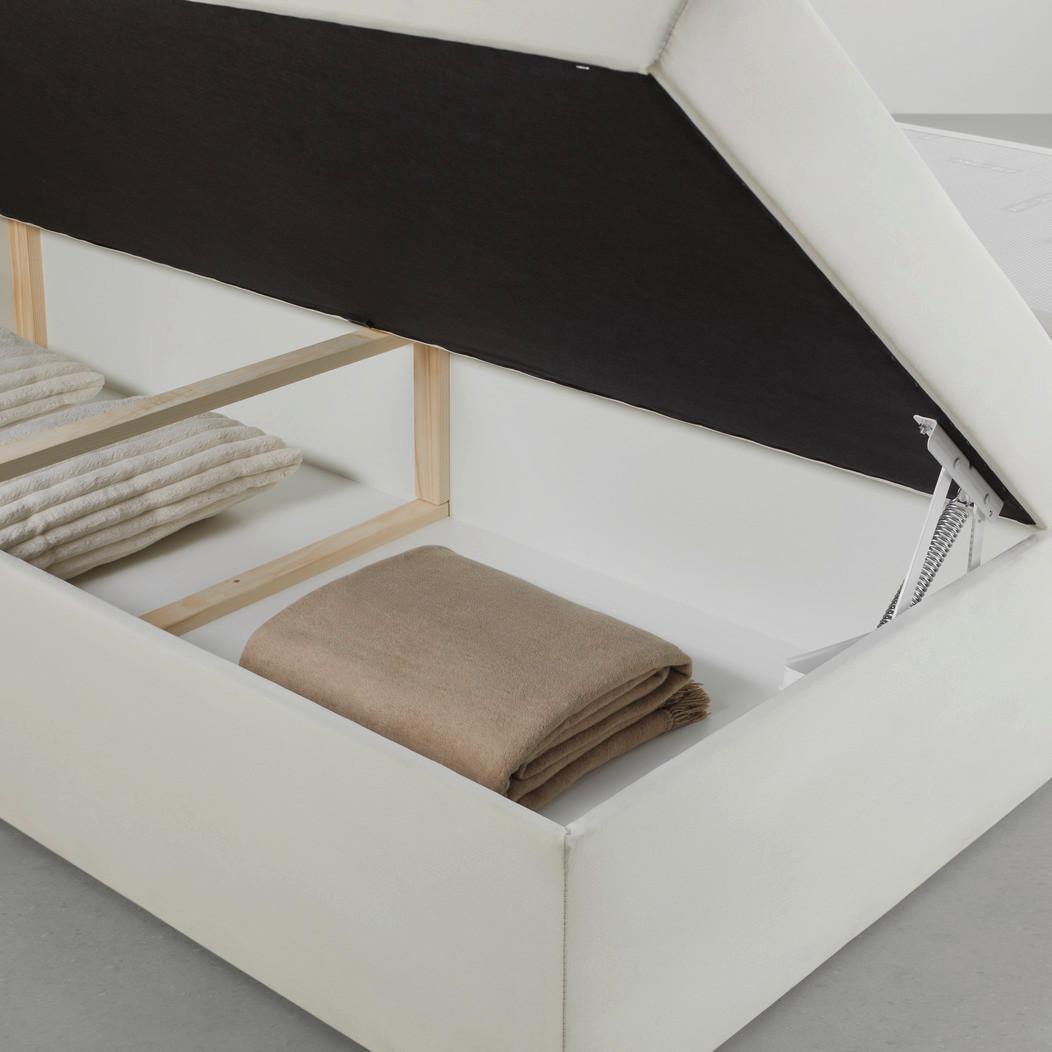 Boxspringbett beige Bettkasten Stauraum seitlich aufklappbar
