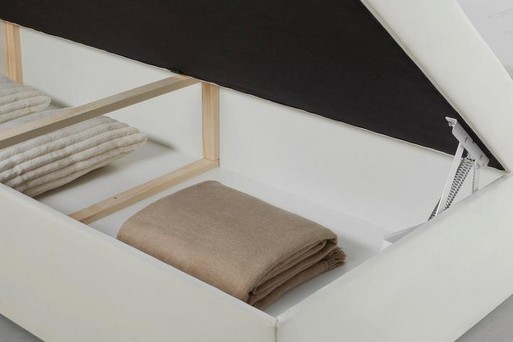 Boxspringbett beige Bettkasten Stauraum seitlich aufklappbar