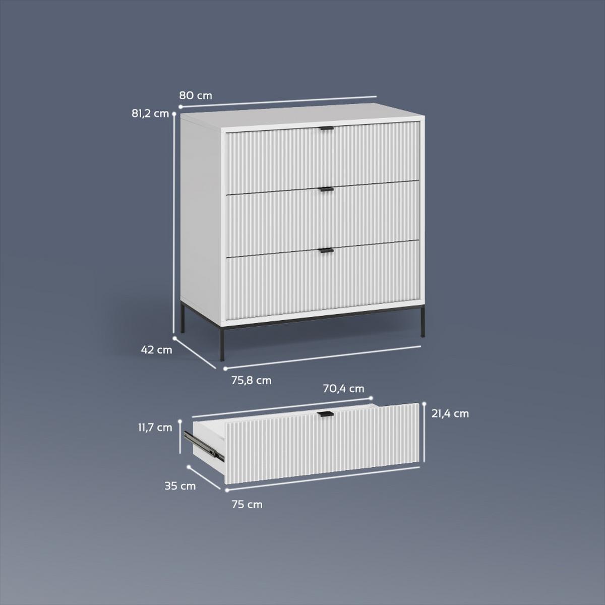 KOMMODE Aterno Weiß 42 x 81.2 cm mit 3 Schubladen - Weiß, Holzwerkstoff (42/81.2/80cm) - Livinity®