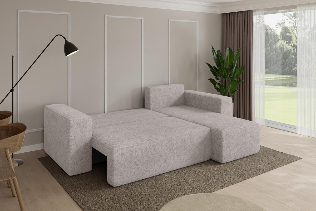 ECKSOFA mit Schlaffunktion Ottomane Rechts SENO-L 249x139x85 Hellgrau Velours - Hellgrau/Schwarz, Holzwerkstoff/Kunststoff (249/139cm) - ALTDECOR