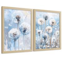 POSTER 2er Kunstdruck-Set Wandbilder Blumen Blau modern Wohnzimmer Deko, Schlafzimmer, Küche, Badezimmer Rahmenlos A4 - Klar, Papier (29.7/1/21cm) - Nacnic