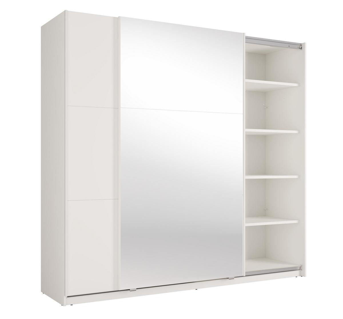 SCHWEBETÜRENSCHRANK Lunoria 221 cm Weiß mit Spiegel - 221/207/60 cm - Weiß, Holz/Holzwerkstoff (221/207/60cm) - AX Living