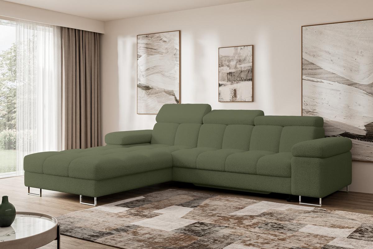 ECKSOFA mit Schlaffunktion Ottomane Links 271x203x79 Grün Bouclé - Smaragdgrün, Holzwerkstoff/Textil (271/203cm) - ALTDECOR