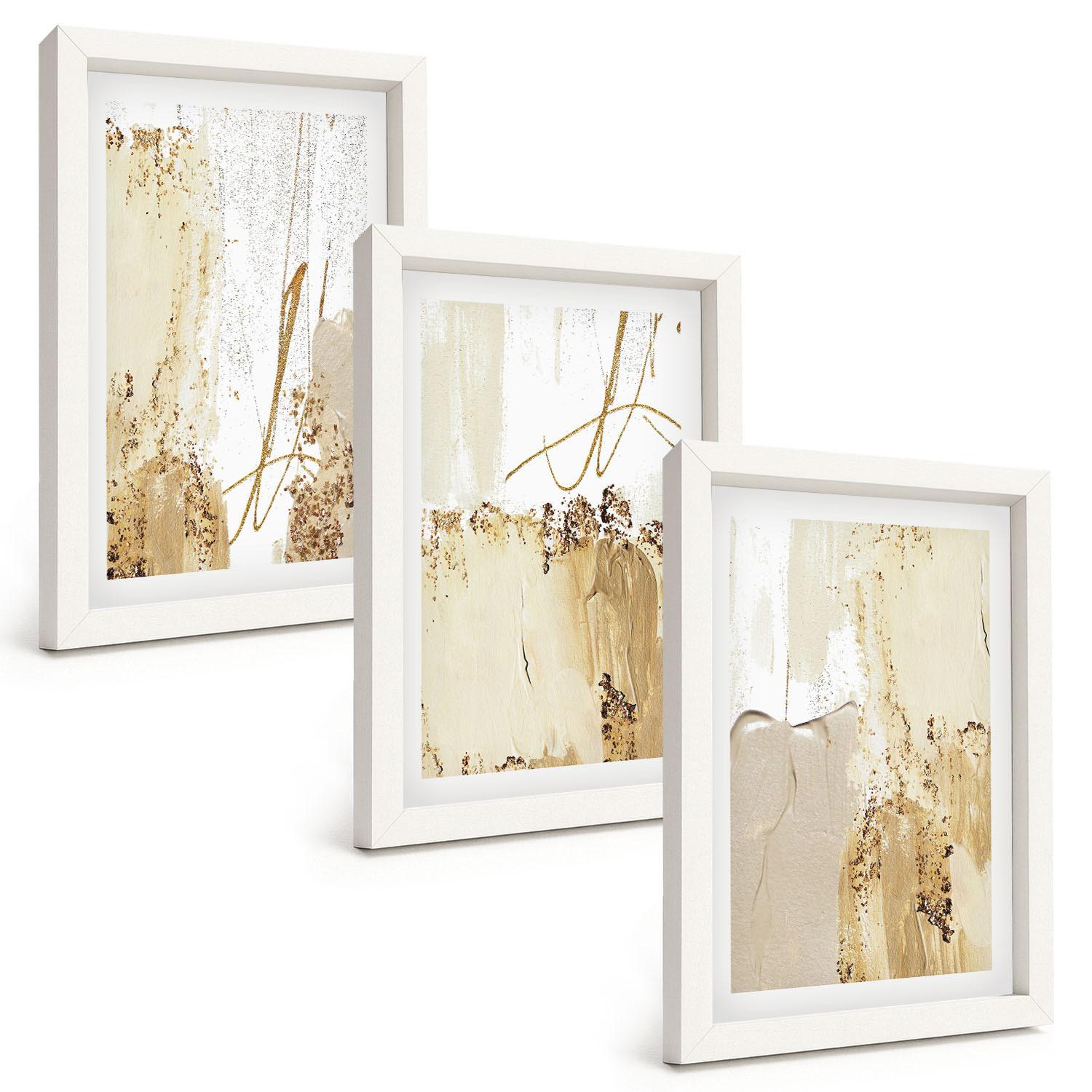 BILDER SET 3er Set - 20x30 cm Weißer Rahmen - Abstrakte Muster beige weiß - Weiß, Kunststoff (20/30cm) - TULUP