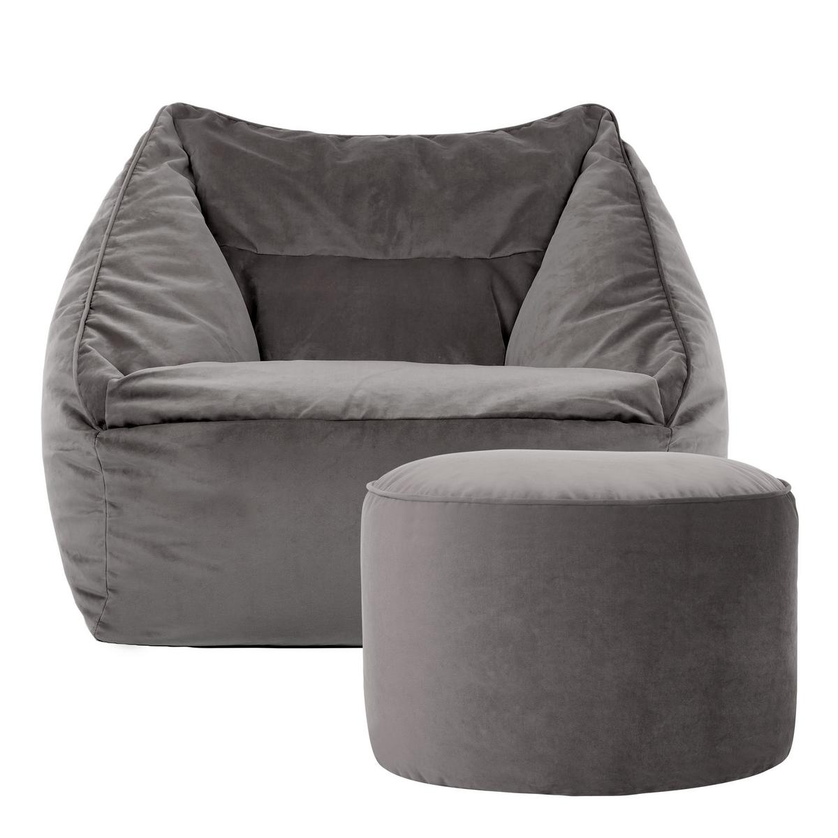 SITZSACK Milano Samt Sessel mit Fußhocker - Anthrazit, Textil (70/65/70cm) - icon