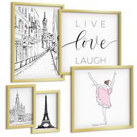 BILDER SET 5er Set - 50x50 cm & 20x30 cm & 40x60 cm Goldrahmen - Fruchtige Zitrusmuster - Goldfarben, Kunststoff (40/60cm) - TULUP
