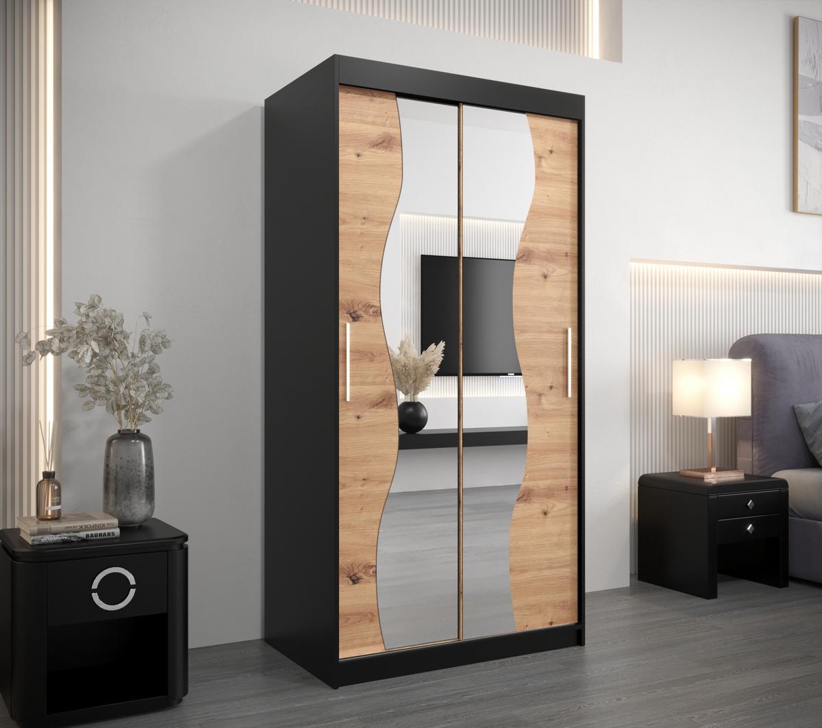 SCHWEBETÜRENSCHRANK 200/100/62 2-türig - Silberfarben/Schwarz, Holz/Kunststoff (100/200/62cm) - MÖBEL KRYSPOL