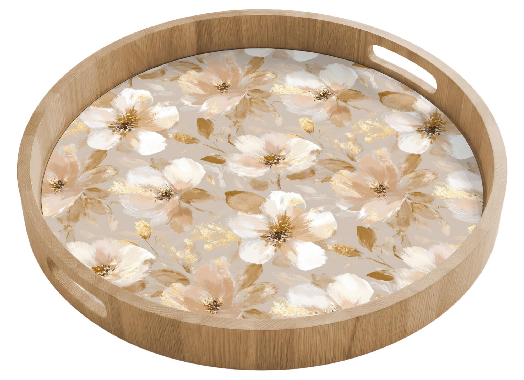 TABLETT Blumen - künstlerisch - Gold 50x50 cm - Beige, Holz (50/5/5cm) - OnlyWow