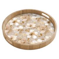 TABLETT Blumen - künstlerisch - Gold 50x50 cm - Beige, Holz (50/5/5cm) - OnlyWow