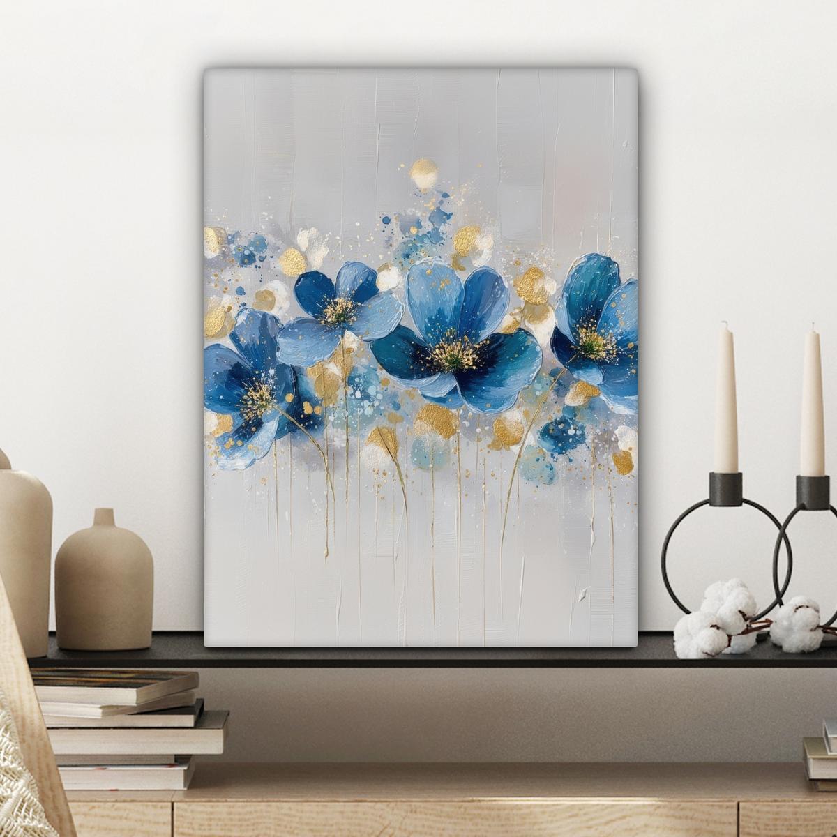 LEINWANDBILD Blumen - Blau - Abstrakt Room Decor 30x40 cm - Hellgrau, Textil (30/40cm) - MuchoWow